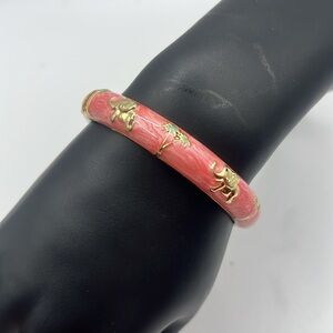 Pink Gold Tone Enamel Elephant Palm Tree Hinged Bracelet Bangle Jewelry JTF